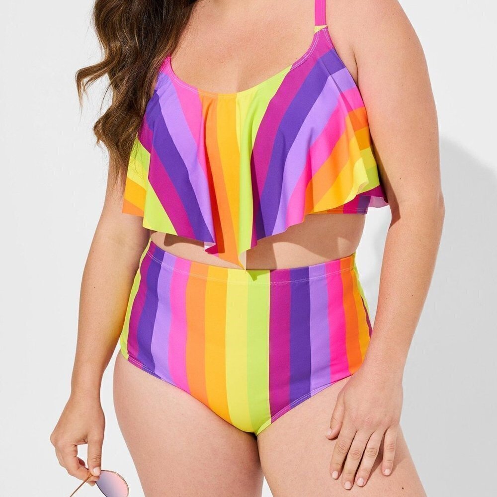 Torrid - High Rise Allover Smooth Swim Bottom in Muted Rainbow